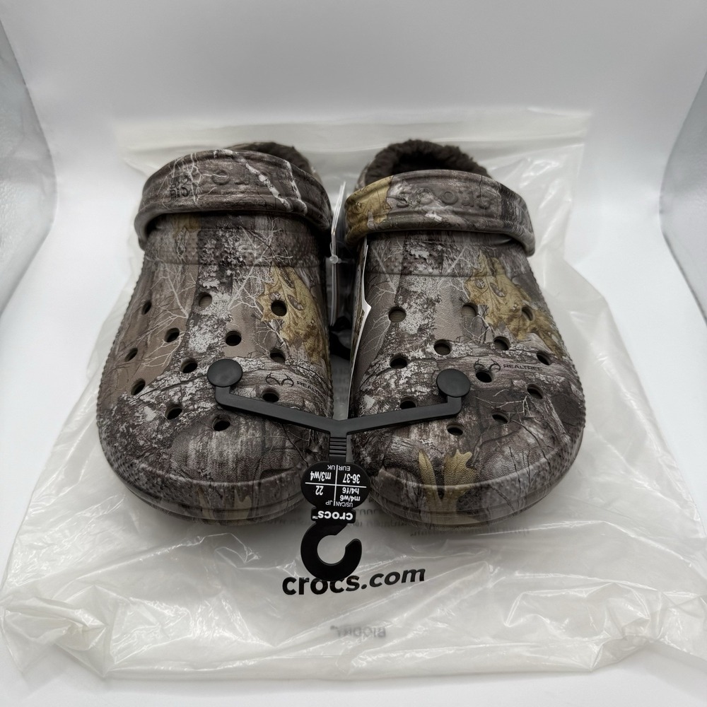 Crocs Classic Lined Realtree Edge Clog Camo Fuzzy Shoes M4 W6 205377-280